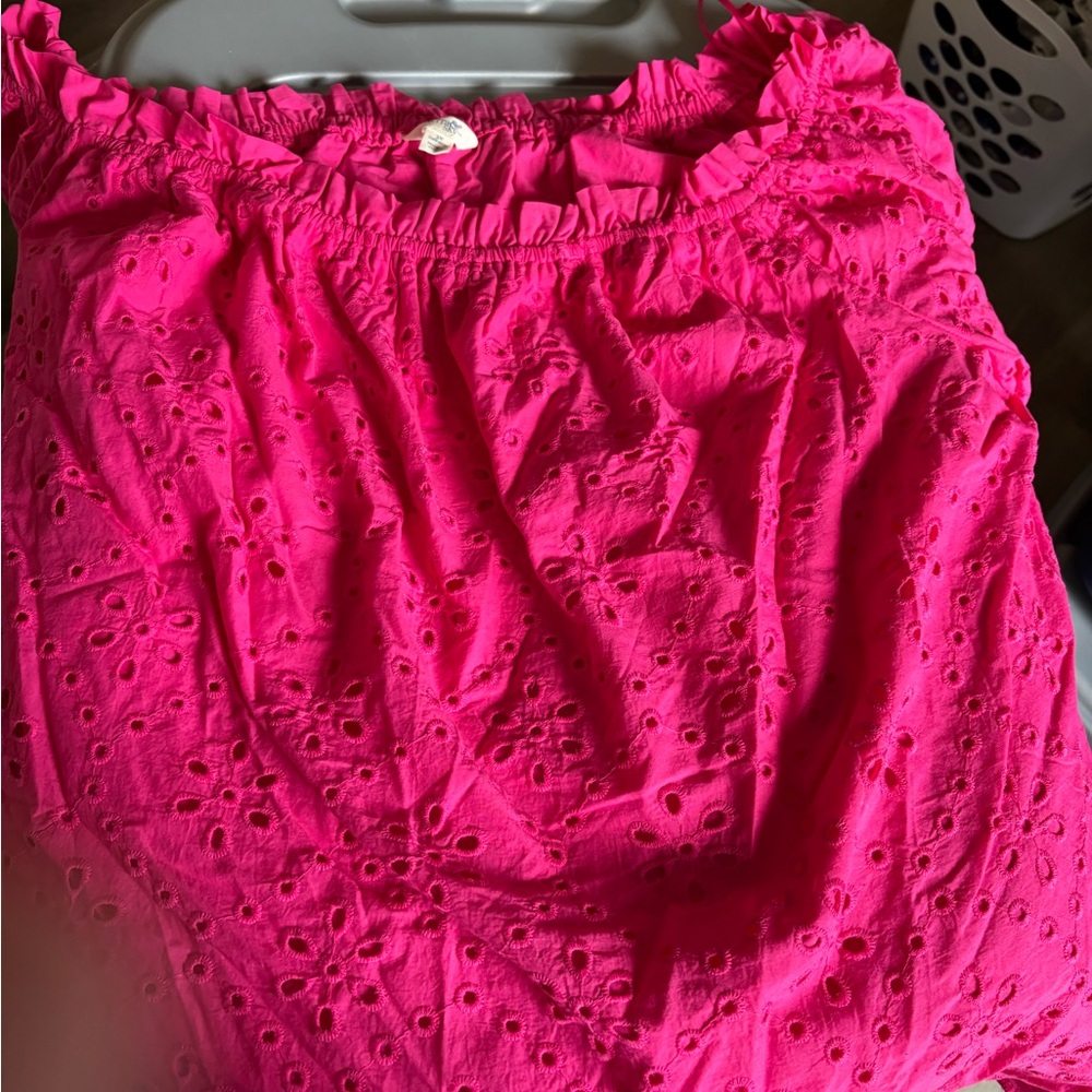 Terra & Sky Pink Smocked Bubble Tunic On the shoulder/off the shoulder